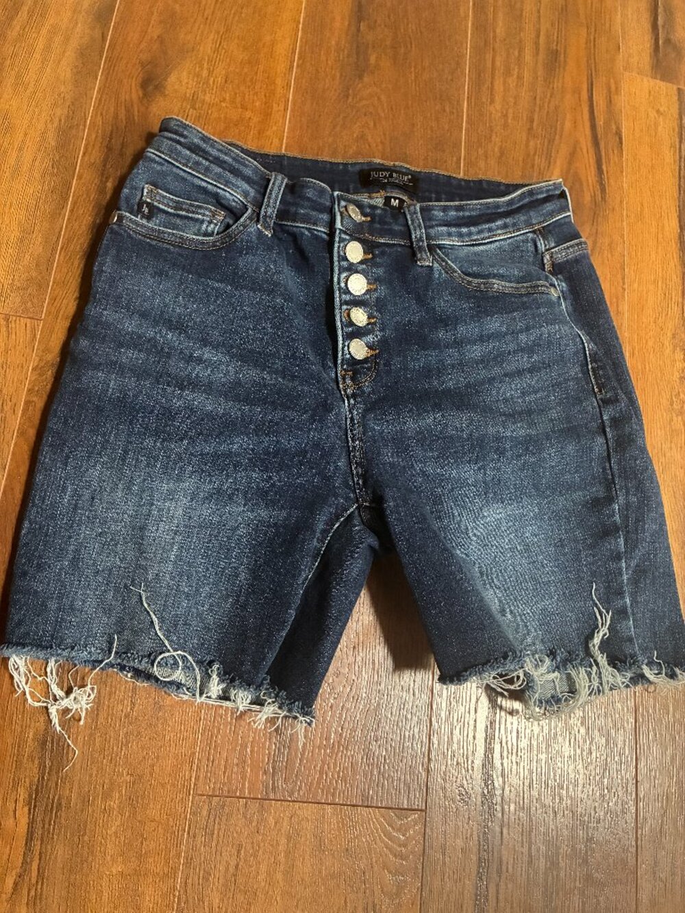 Judy Blue Button Fly Jean Shorts Women's Sz Medium Cut Off Denim Stretch Grunge